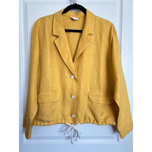 J. Jill Women's L Yellow Button Tie Waist Linen Blend Blazer Jacket
